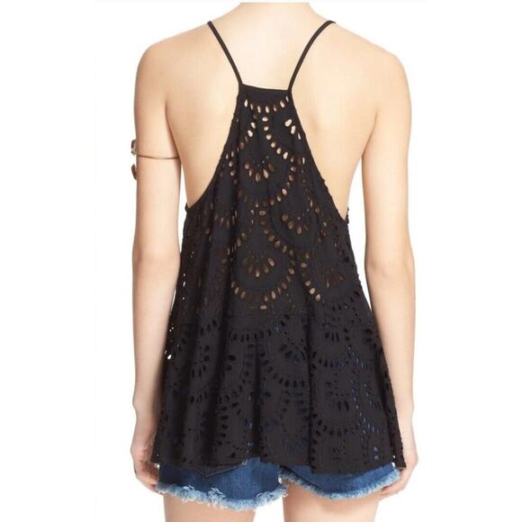 Free People Tops Intimately Free People Starry Eyelet Sheer Black Tank sz XS EUC - Picture 2 of 6